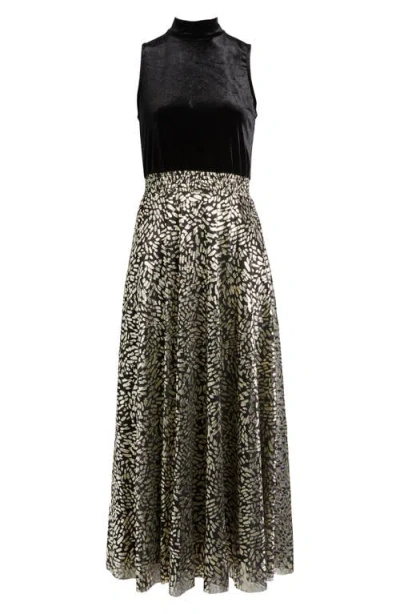 Halogen ® Mixed Media Metallic Print Gown In Black