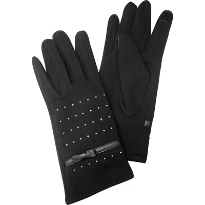 Marcus Adler Studded Faux Leather Bow Jersey Knit Gloves In Black