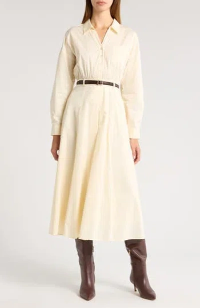Zoe And Claire Long Sleeve Belted Midi Shirtdress In Sand