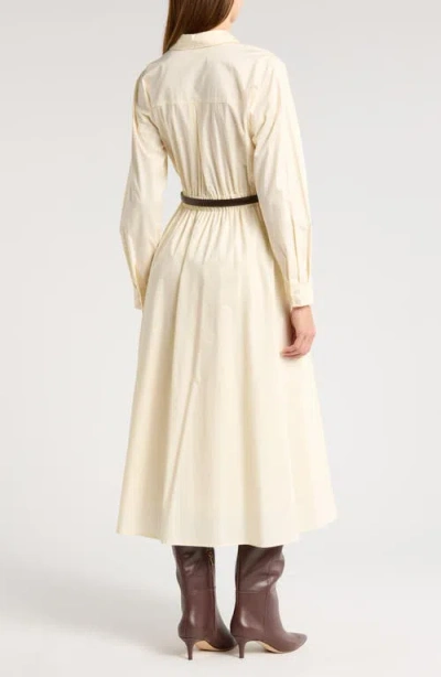 Zoe And Claire Long Sleeve Belted Midi Shirtdress In Sand