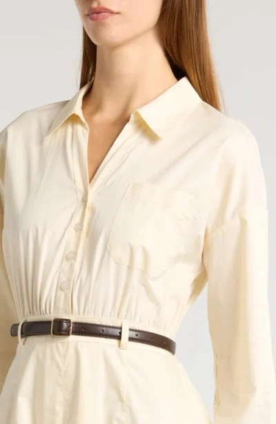 Zoe And Claire Long Sleeve Belted Midi Shirtdress In Sand