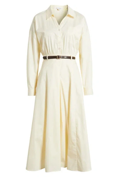 Zoe And Claire Long Sleeve Belted Midi Shirtdress In Sand