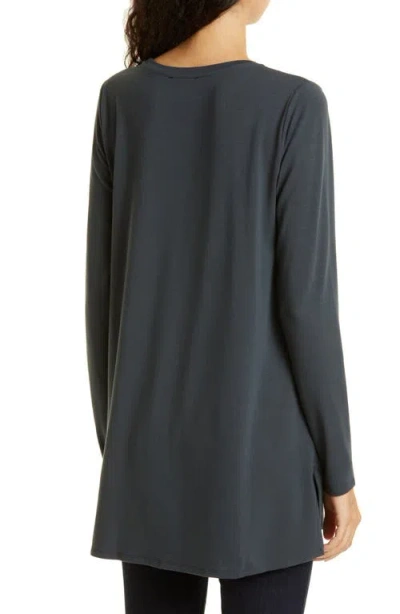 Eileen Fisher Crewneck Long Sleeve Tunic Top In Black