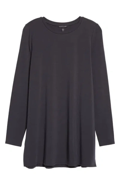 Eileen Fisher Crewneck Long Sleeve Tunic Top In Black
