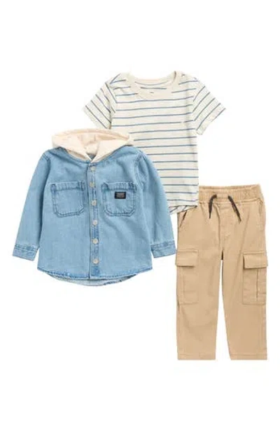 Volcom Kids' Three-piece Denim Jacket, Stripe Tee & Cargo Pants Set In Blue