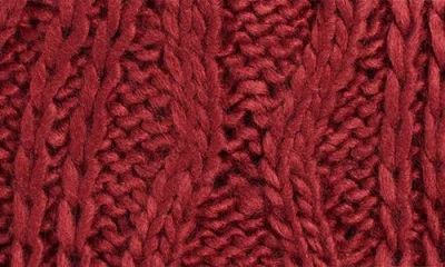 Hunter Logo Cable Knit Faux Fur Pompom Fleece Lined Beanie In Red