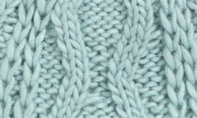 Hunter Logo Cable Knit Faux Fur Pompom Fleece Lined Beanie In Blue