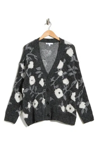 Dr2 By Daniel Rainn Floral Jacquard Button Front Cardigan In Gray