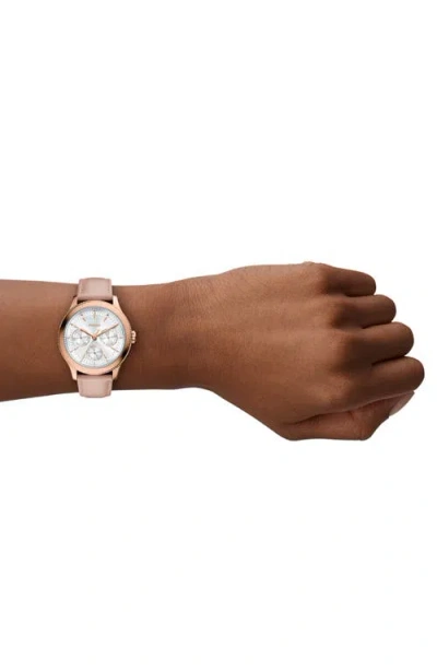 Fossil Brynn Multifunction Leather Strap Watch, 38mm In Pink