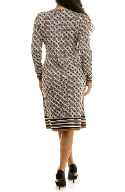 Nina Leonard Shift Dress & Jacquard Cardigan Set In Multi