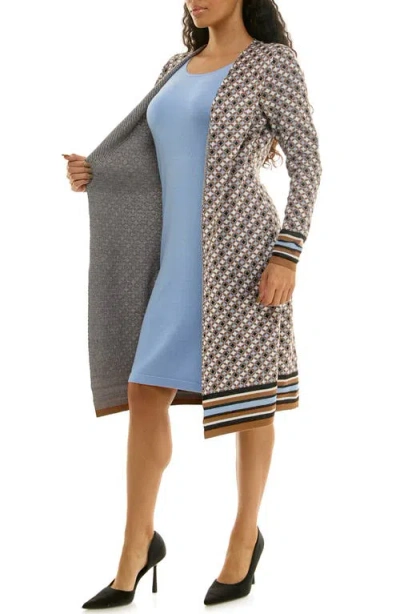 Nina Leonard Shift Dress & Jacquard Cardigan Set In Multi