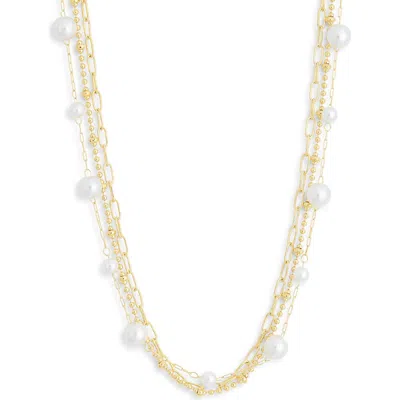 Nordstrom Rack Faux Pearl Demi Fine Layered Chain Necklace In Gold