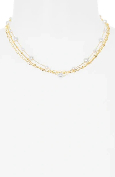 Nordstrom Rack Faux Pearl Demi Fine Layered Chain Necklace In Gold