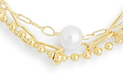 Nordstrom Rack Faux Pearl Demi Fine Layered Chain Necklace In Gold