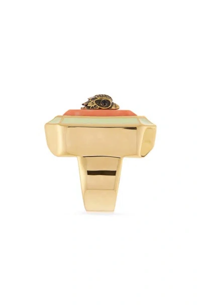 Kurt Geiger London Emerald Cut Turquoise Eagle Cocktail Ring In Orange