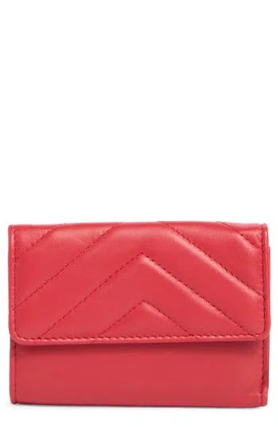 Mundi Small Leather Goods Quilted Trifold Leather Wallet In Red