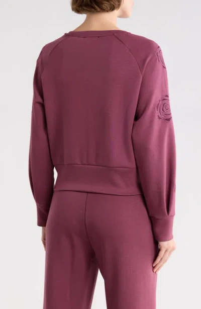 T Tahari Rose Embroidered Scuba Knit Crewneck Top In Pink