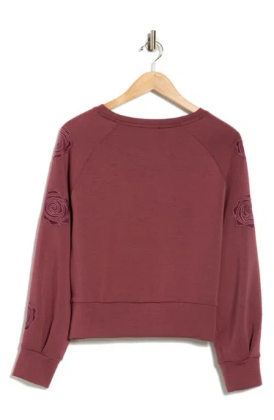 T Tahari Rose Embroidered Scuba Knit Crewneck Top In Pink