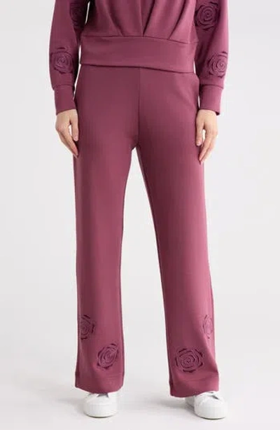 T Tahari Rose Embroidered Scuba Knit Pants In Purple