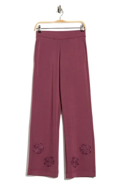 T Tahari Rose Embroidered Scuba Knit Pants In Purple