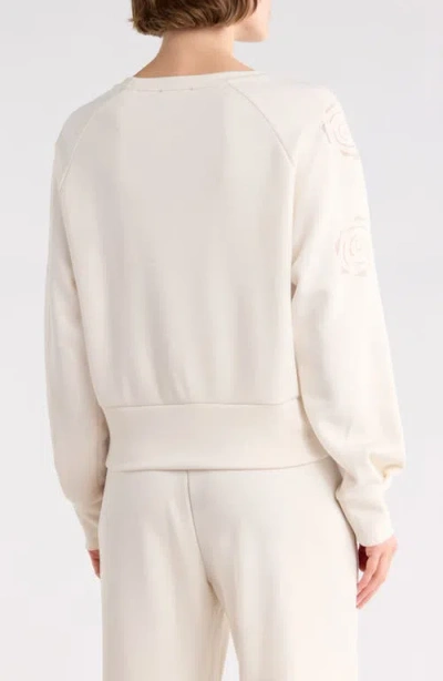 T Tahari Rose Embroidered Scuba Knit Crewneck Top In Nude