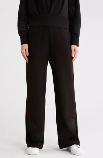 T Tahari Rose Embroidered Scuba Knit Pants In Black