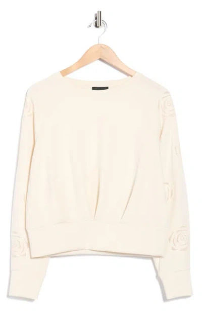 T Tahari Rose Embroidered Scuba Knit Crewneck Top In Nude