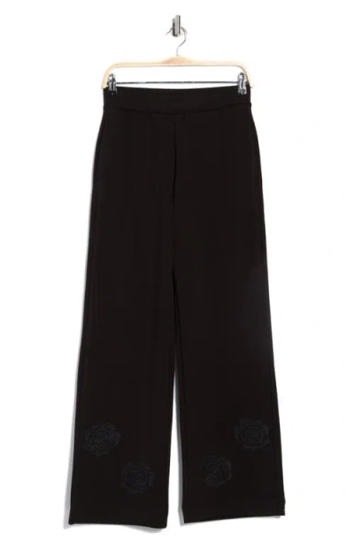 T Tahari Rose Embroidered Scuba Knit Pants In Black