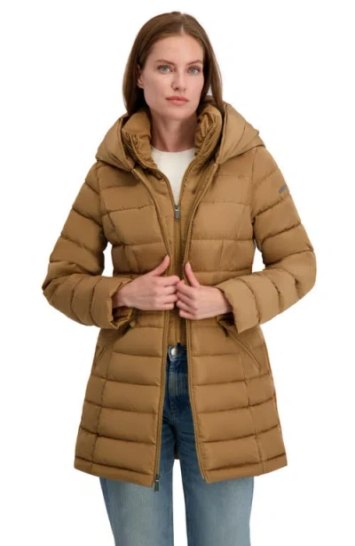 Laundry By Shelli Segal Quarter Bibbed Puffer Jacket In Brown