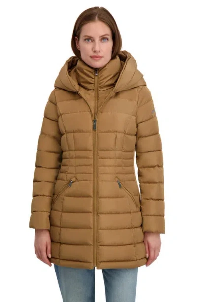 Laundry By Shelli Segal Quarter Bibbed Puffer Jacket In Brown