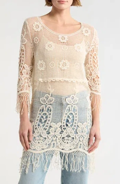 Forgotten Grace Long Slv Crchet Blouse In Neutral