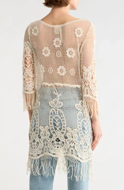 Forgotten Grace Long Slv Crchet Blouse In Neutral