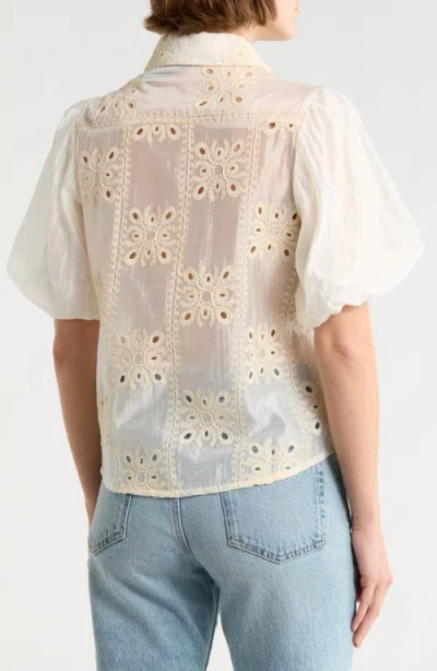 Forgotten Grace Bubble Sleeve Button Front Top In White