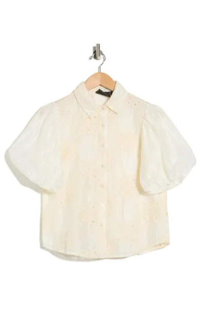 Forgotten Grace Bubble Sleeve Button Front Top In White