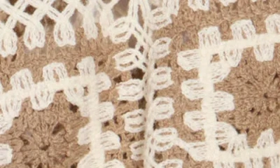 Forgotten Grace Open Knit Square Polo Sweater In Brown