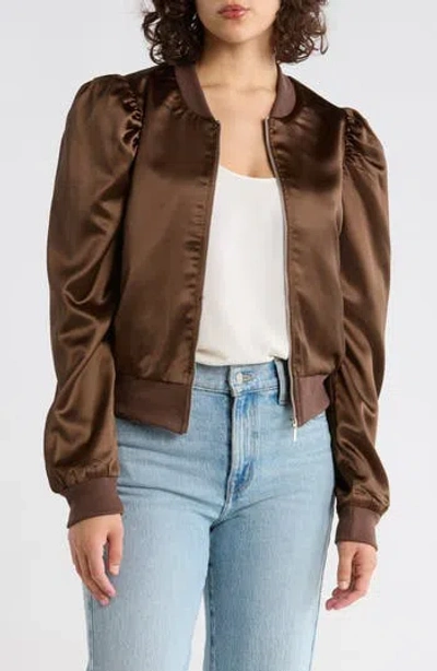 Tart Amma Crop Satin Bomber Jacket In Brown