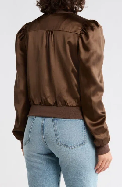 Tart Amma Crop Satin Bomber Jacket In Brown