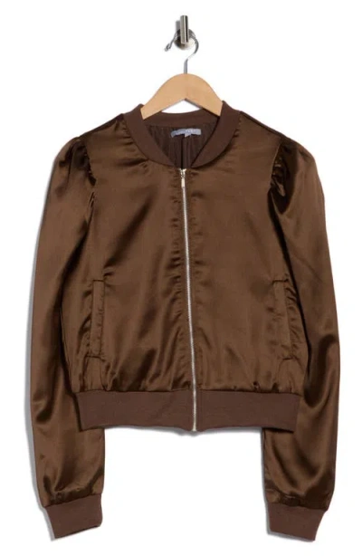 Tart Amma Crop Satin Bomber Jacket In Brown