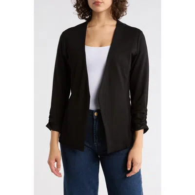 Tart Irene Ruched Sleeve Open Front Blazer In Black