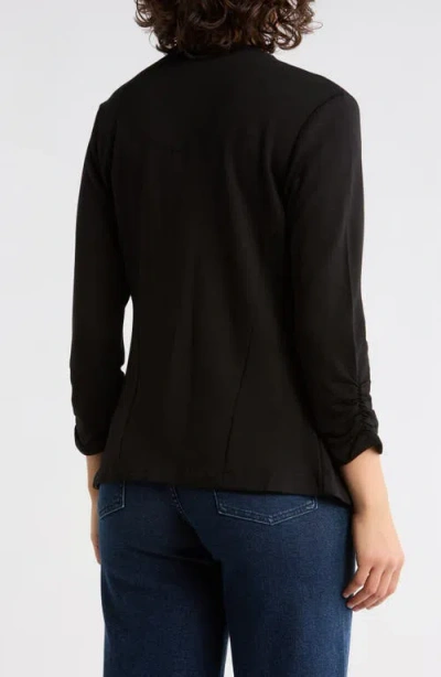 Tart Irene Ruched Sleeve Open Front Blazer In Black