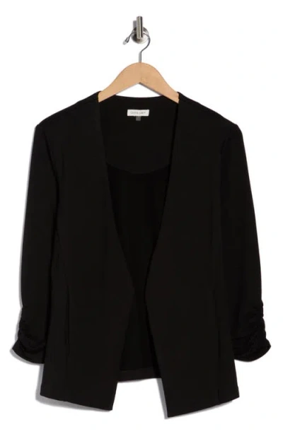 Tart Irene Ruched Sleeve Open Front Blazer In Black