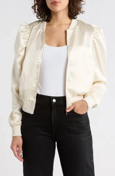 Tart Amma Crop Satin Bomber Jacket In White