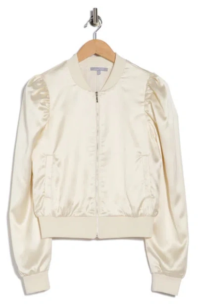 Tart Amma Crop Satin Bomber Jacket In White
