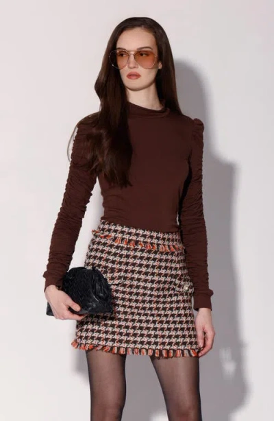 Walter Baker Vallery Houndstooth Skirt In Burgundy