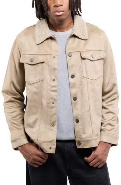 X-ray Xray Faux Fur Collar Faux Suede Jacket In Neutral