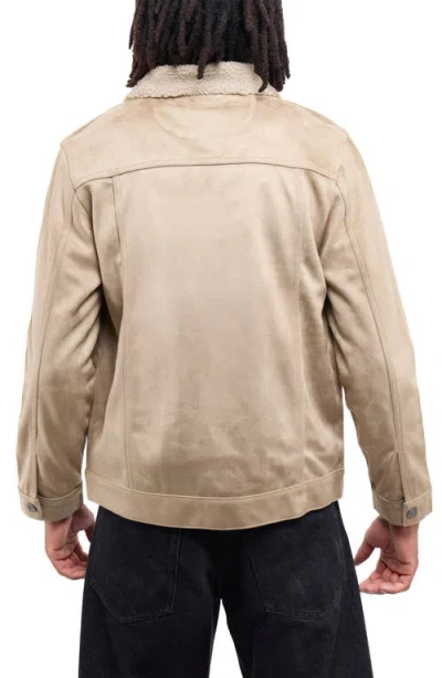 X-ray Xray Faux Fur Collar Faux Suede Jacket In Neutral