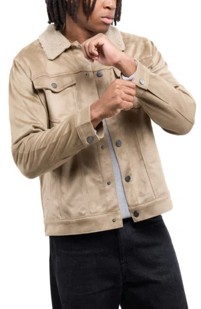 X-ray Xray Faux Fur Collar Faux Suede Jacket In Neutral