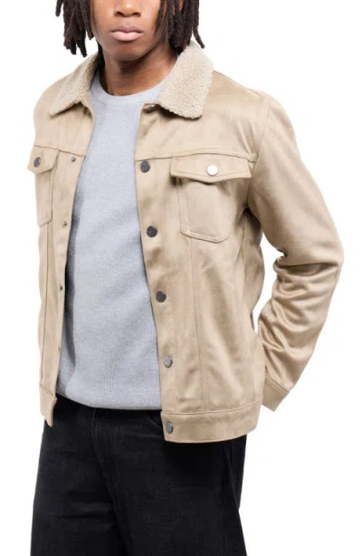 X-ray Xray Faux Fur Collar Faux Suede Jacket In Neutral