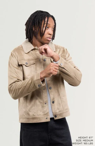 X-ray Xray Faux Fur Collar Faux Suede Jacket In Neutral