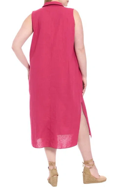 London Times Collared Popover Linen Blend Midi Dress In Red